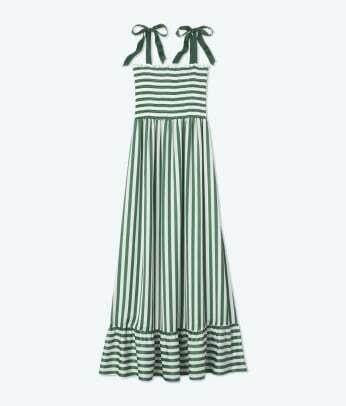 فستان صيفي - ماكسي - مقلم - زيتوني - مخطط بحري