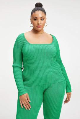 dobry amerykański prążkowany zielony sweter