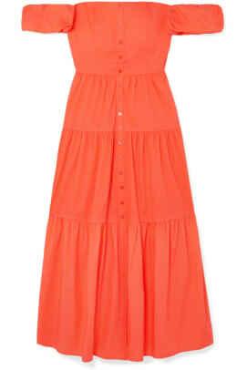 оранжевое платье staud elio