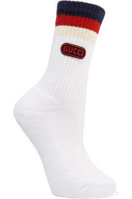 ถุงเท้า Gucci-appliqued-striped-ribbed-cotton-blend-socks