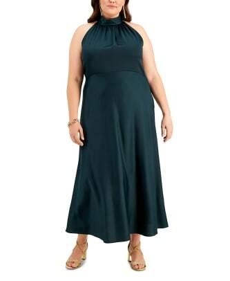 Taylor Plus Size Satin Halter-Neck Midi Dress