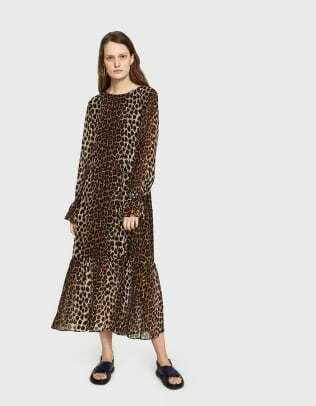 gaun leopard-lengan panjang