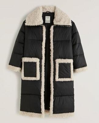 A&F Ultra Long Diamond Quilted Sherpa-Lined Puffer, $ 220